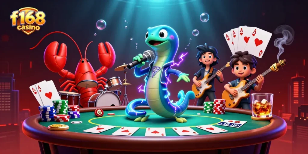 Experience the thrill of f168 casino with vibrant underwater casino-themed illustration.