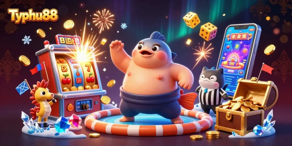 Typhu88 players enjoy a thrilling underwater slot machine spectacle with vibrant 3D animations and engaging characters.