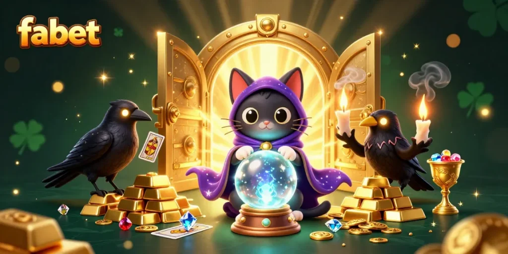 Experience the thrill of fabet with a vibrant 3D casino illustration featuring mystical elements and treasure.