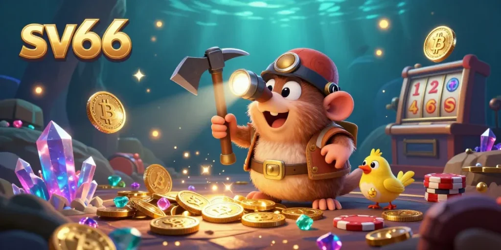 Engage with thrilling sv66 casino adventures featuring a treasure hunter mole and glowing gems.