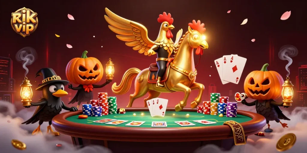 Engage with rik vip at an exciting poker showdown in a 3D casino illustration.