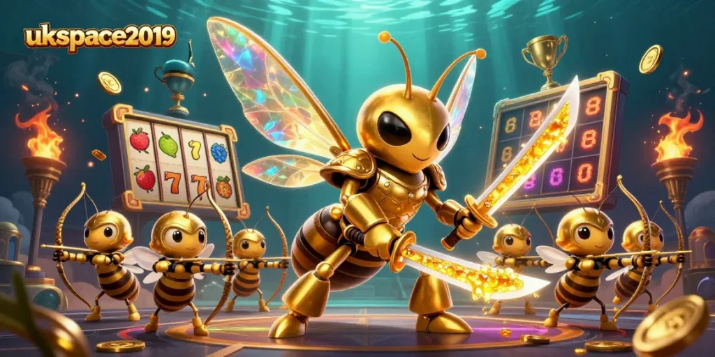 Experience the thrill of ukspace2019 as the hornet samurai battles for jackpot wins amid vibrant casino elements.