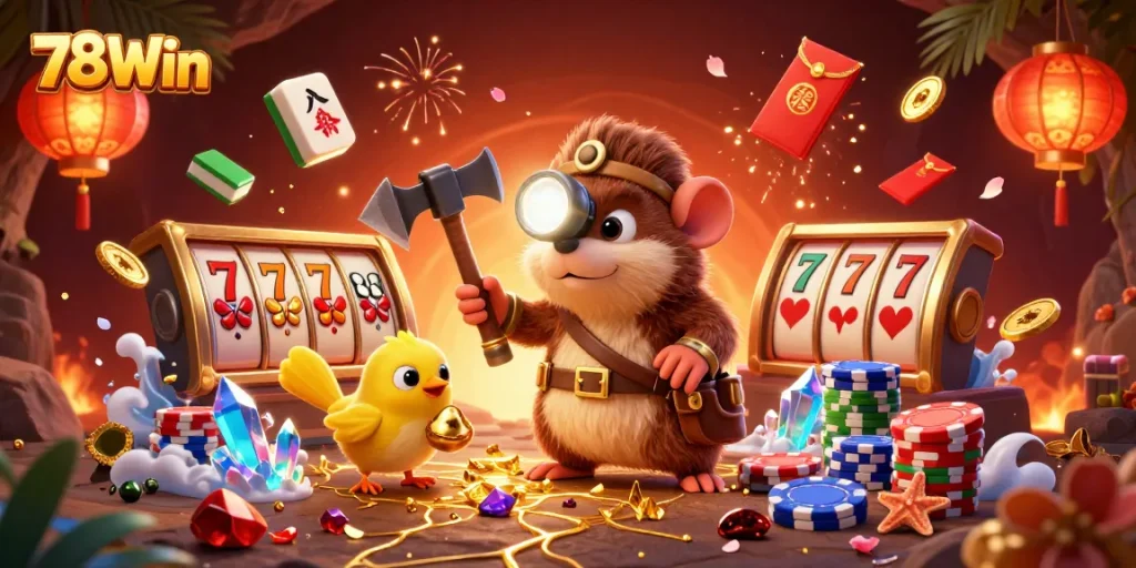 Experience thrilling adventures at 78Win with vibrant games, treasure hunters, and lucky elements surrounding you.