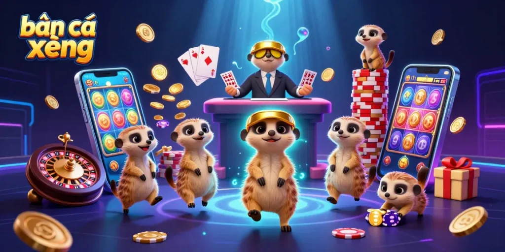 Engage in bắn cá xèng to win exciting rewards with a dynamic casino meerkats scene.
