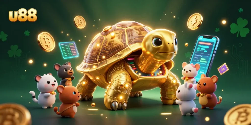 u88 players enjoying fun at an engaging casino-themed digital illustration with vibrant elements and dynamic colors.