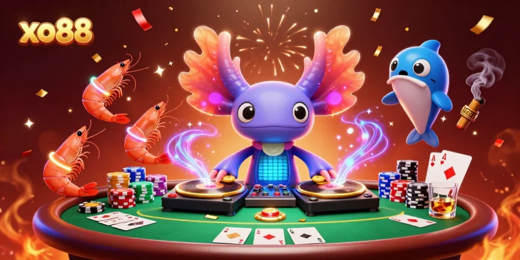 Experience exciting gameplay at xo88 with a vibrant underwater casino atmosphere featuring animated characters.