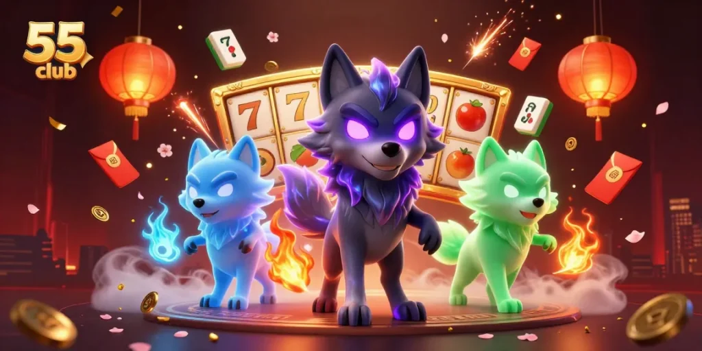 Engage with the excitement of the 55 club in this vibrant and dynamic casino-themed illustration.