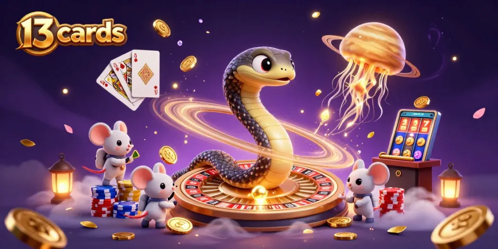 Experience thrilling 13 cards gameplay with strategic moves in captivating 3D illustration.